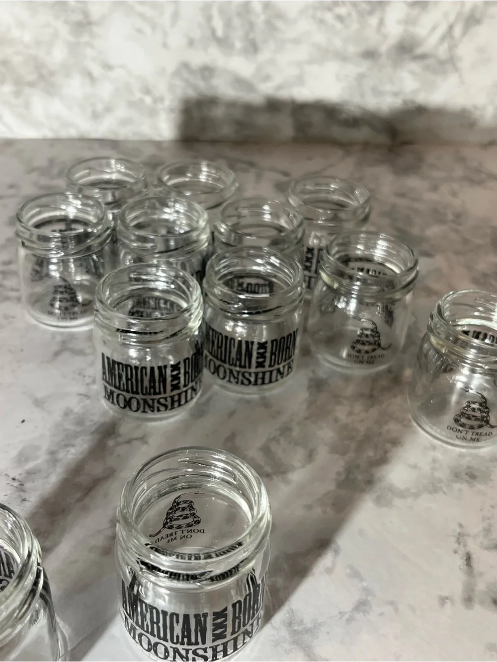 American Born Moonshine Mini Glass Jars Set of 12